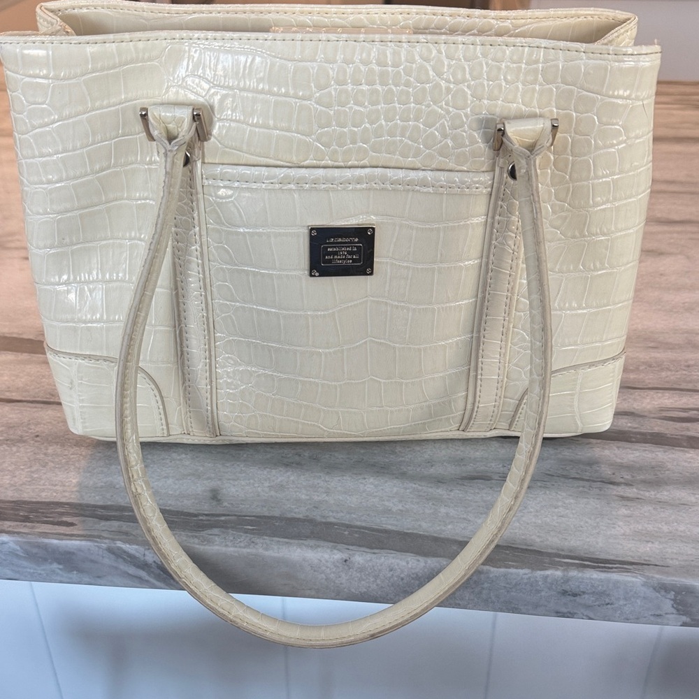Liz Claiborne Cream Croc-Embossed Tote